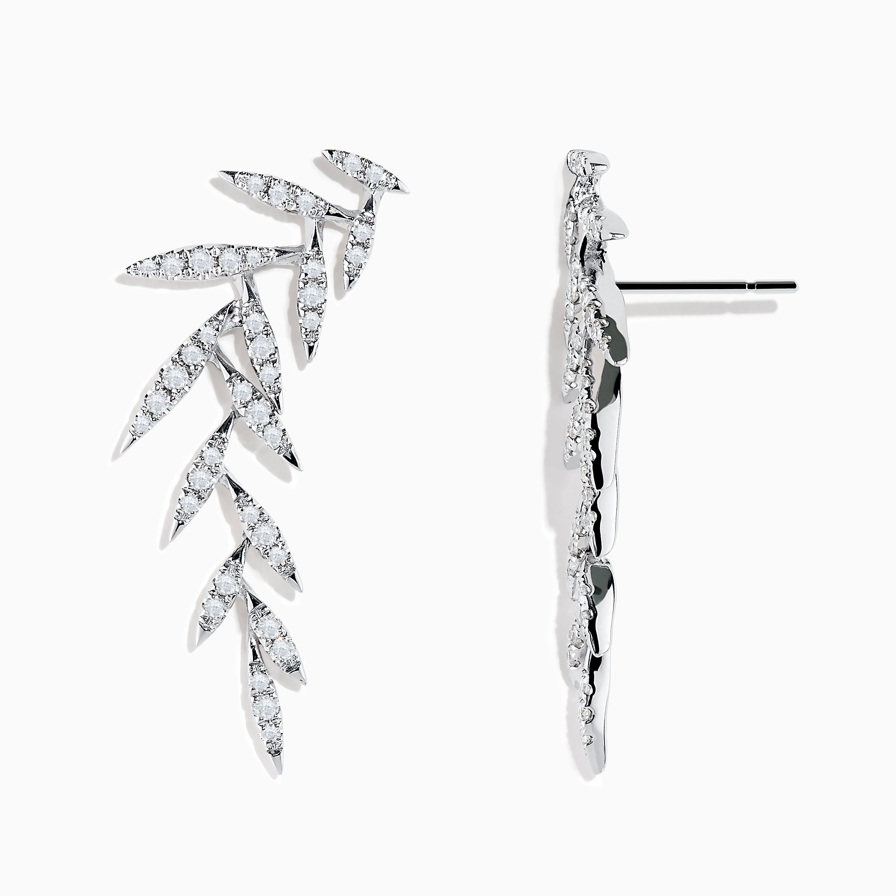 14K White Gold Diamond Leaf Earrings