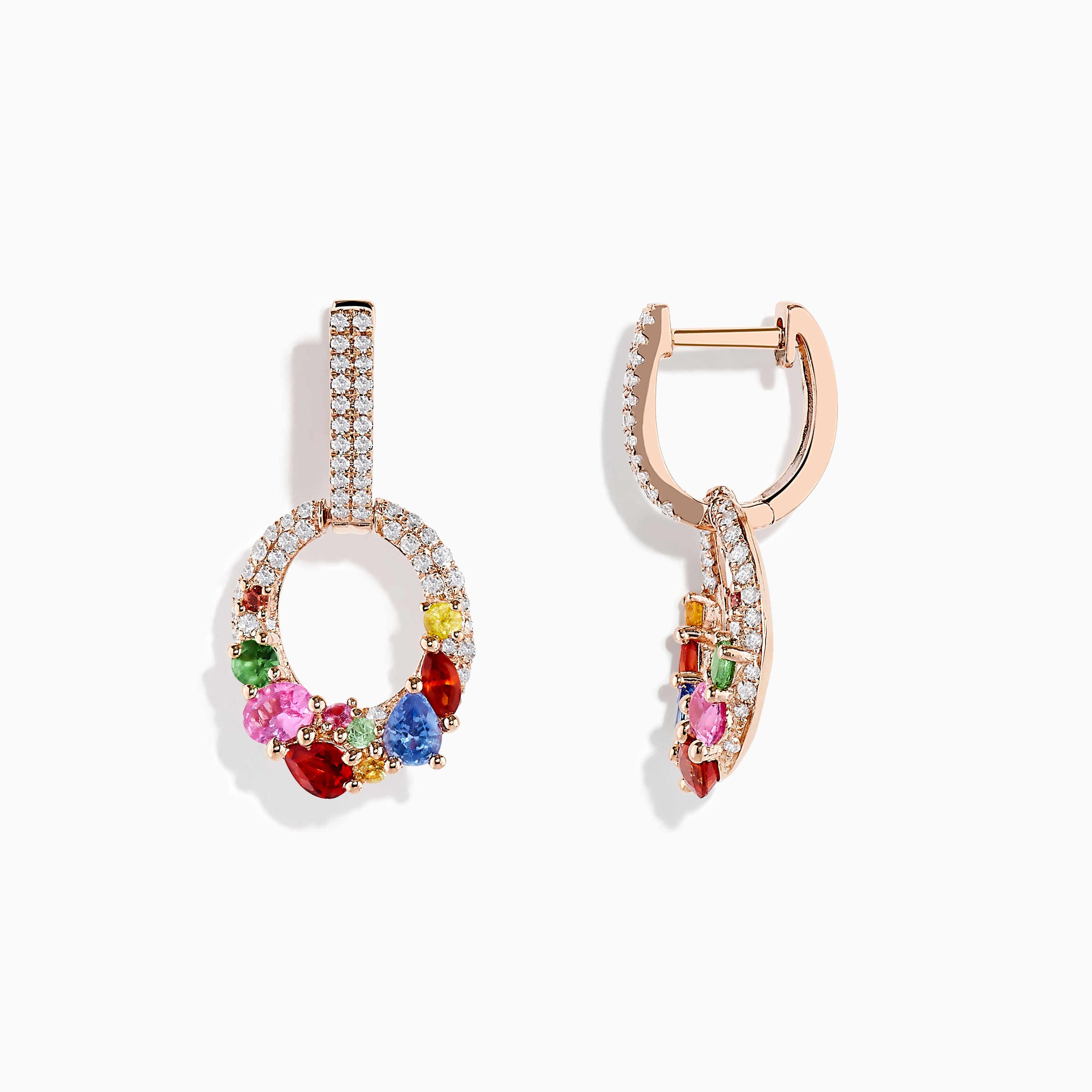 14K Rose Gold Multi Sapphire and Diamond Earrings