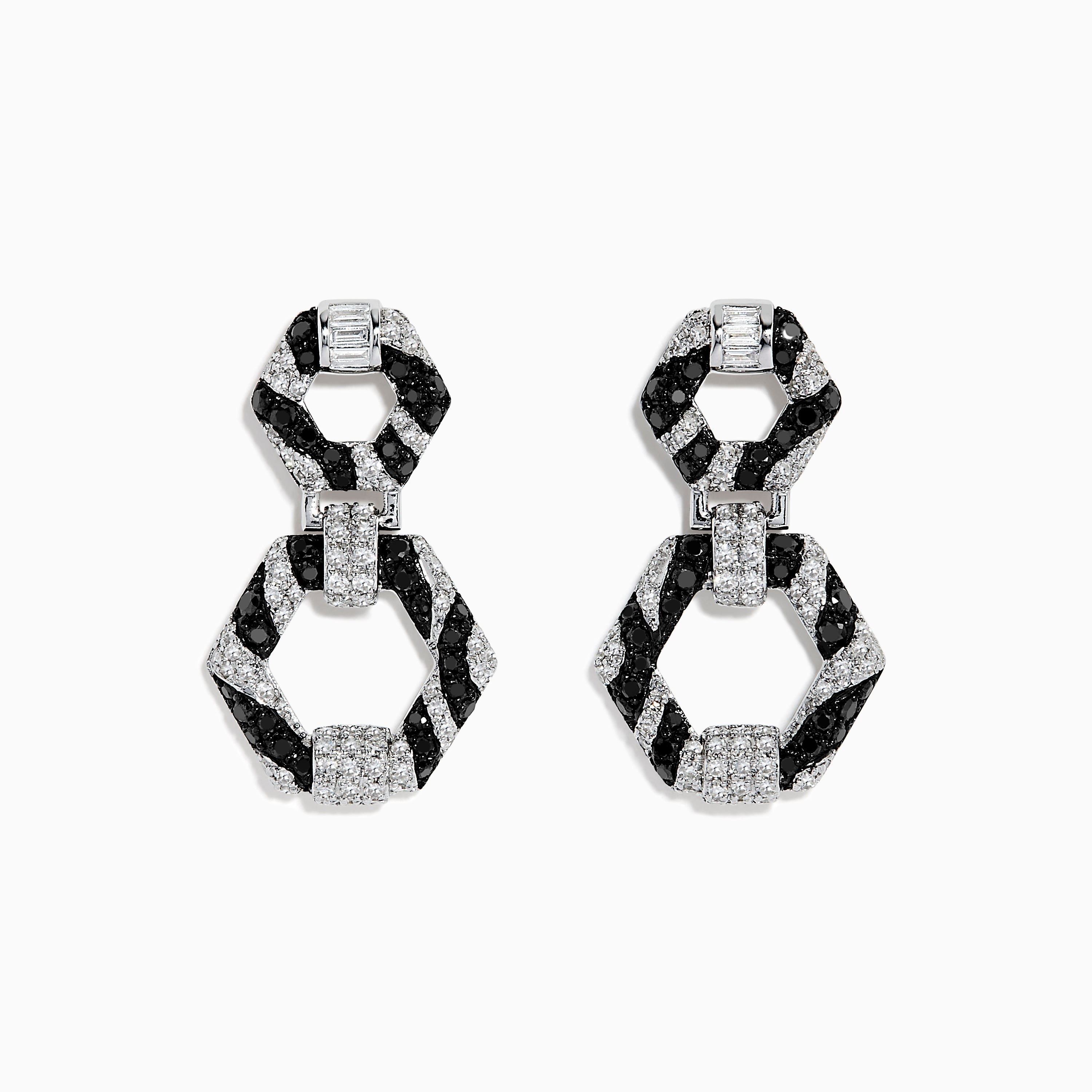 14k White Gold Black and White Diamond Zebra Print Earrings