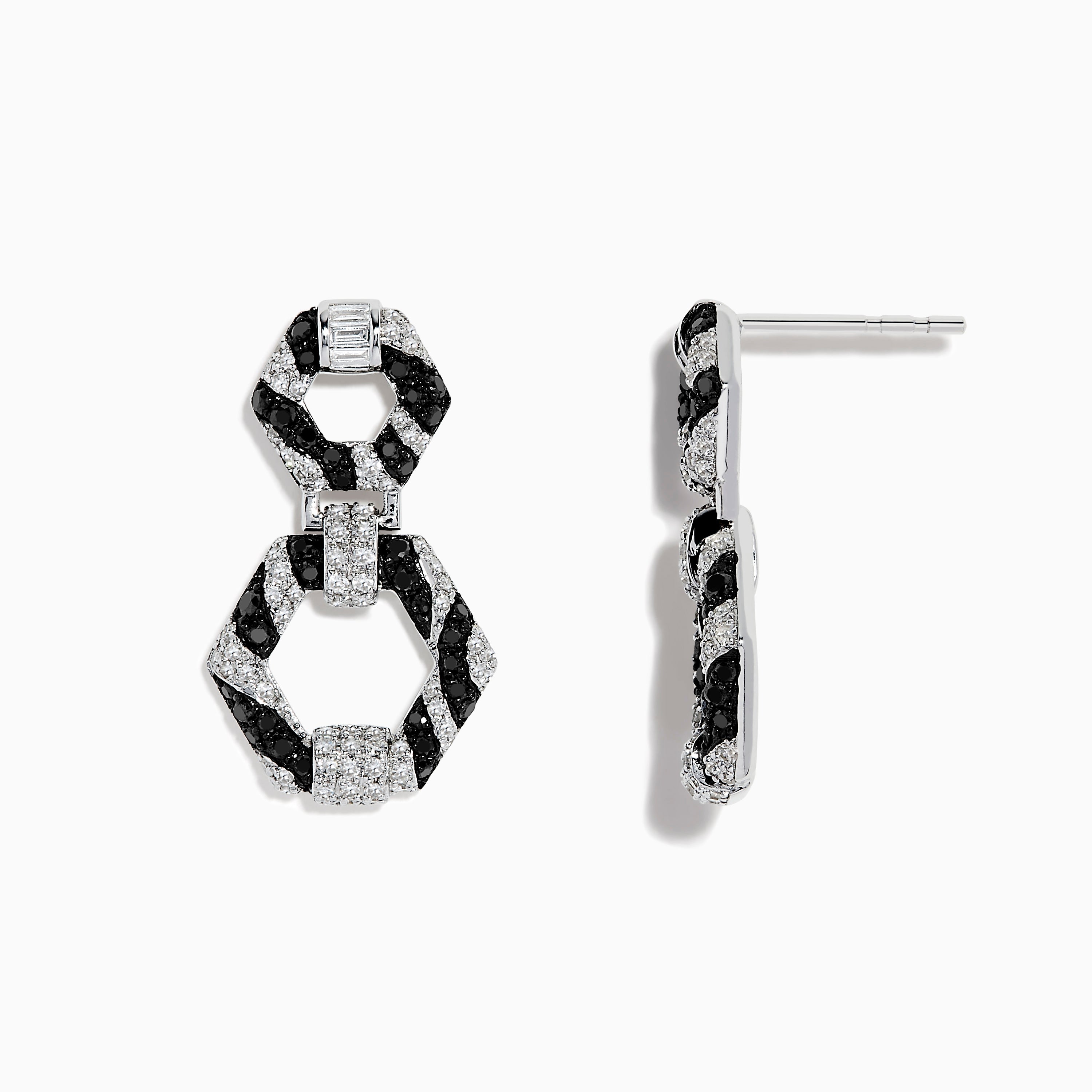 14k White Gold Black and White Diamond Zebra Print Earrings