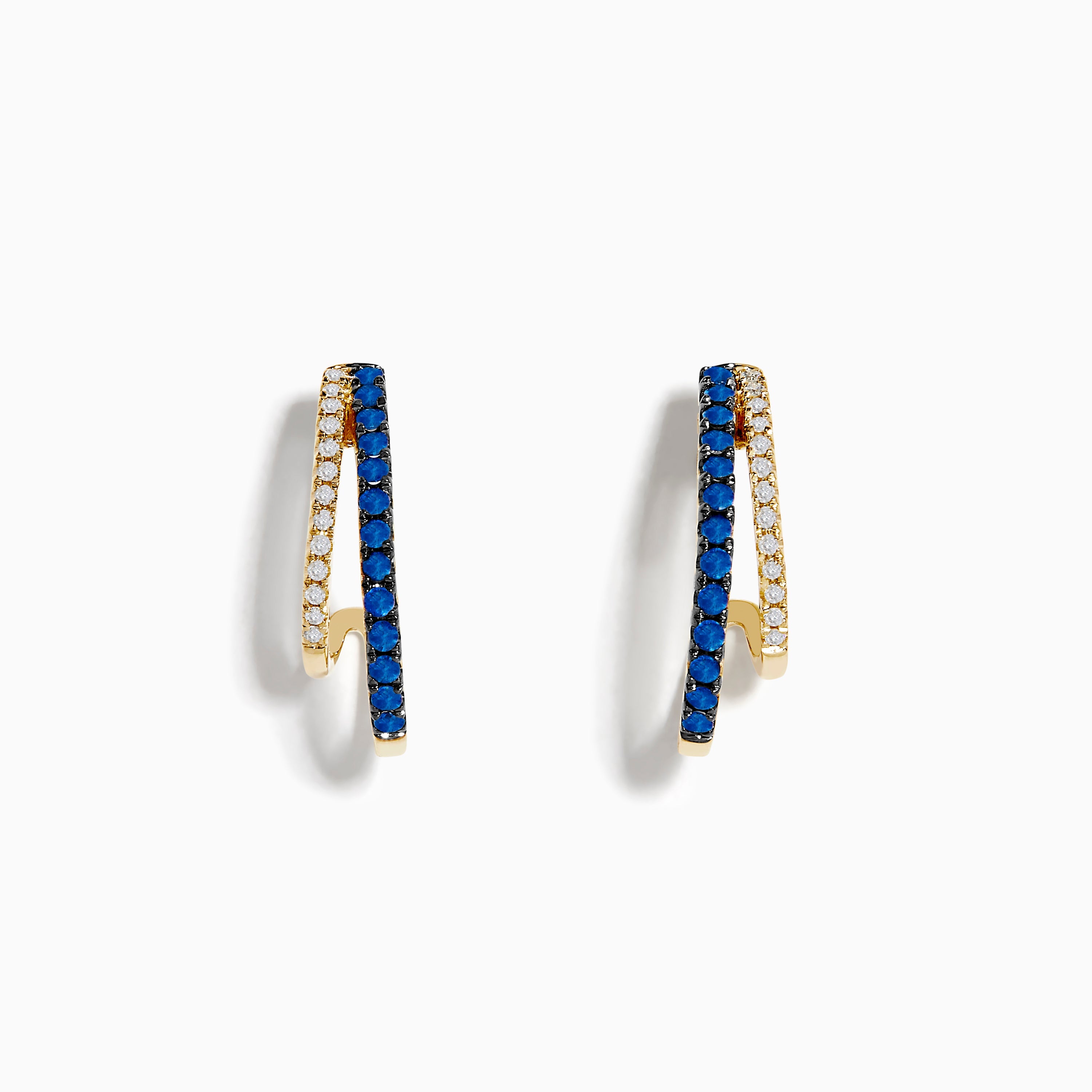 Royal Bleu 14K Yellow Gold Sapphire and Diamond Double Hoop Earrings