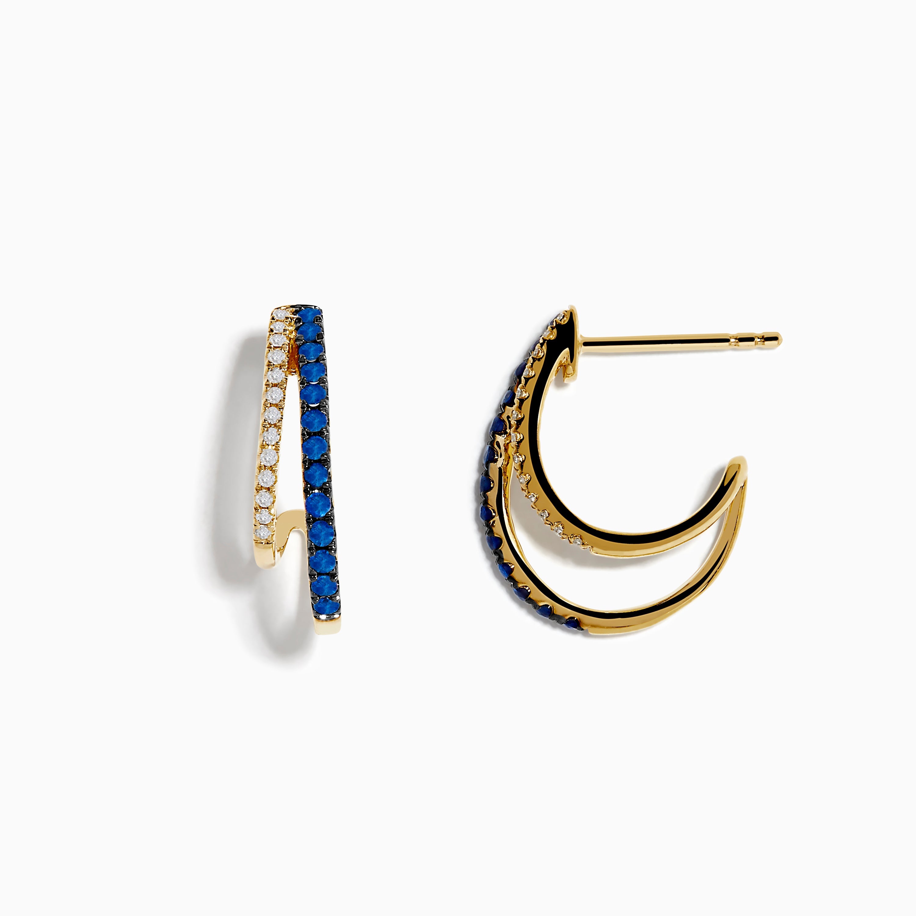 Royal Bleu 14K Yellow Gold Sapphire and Diamond Double Hoop Earrings