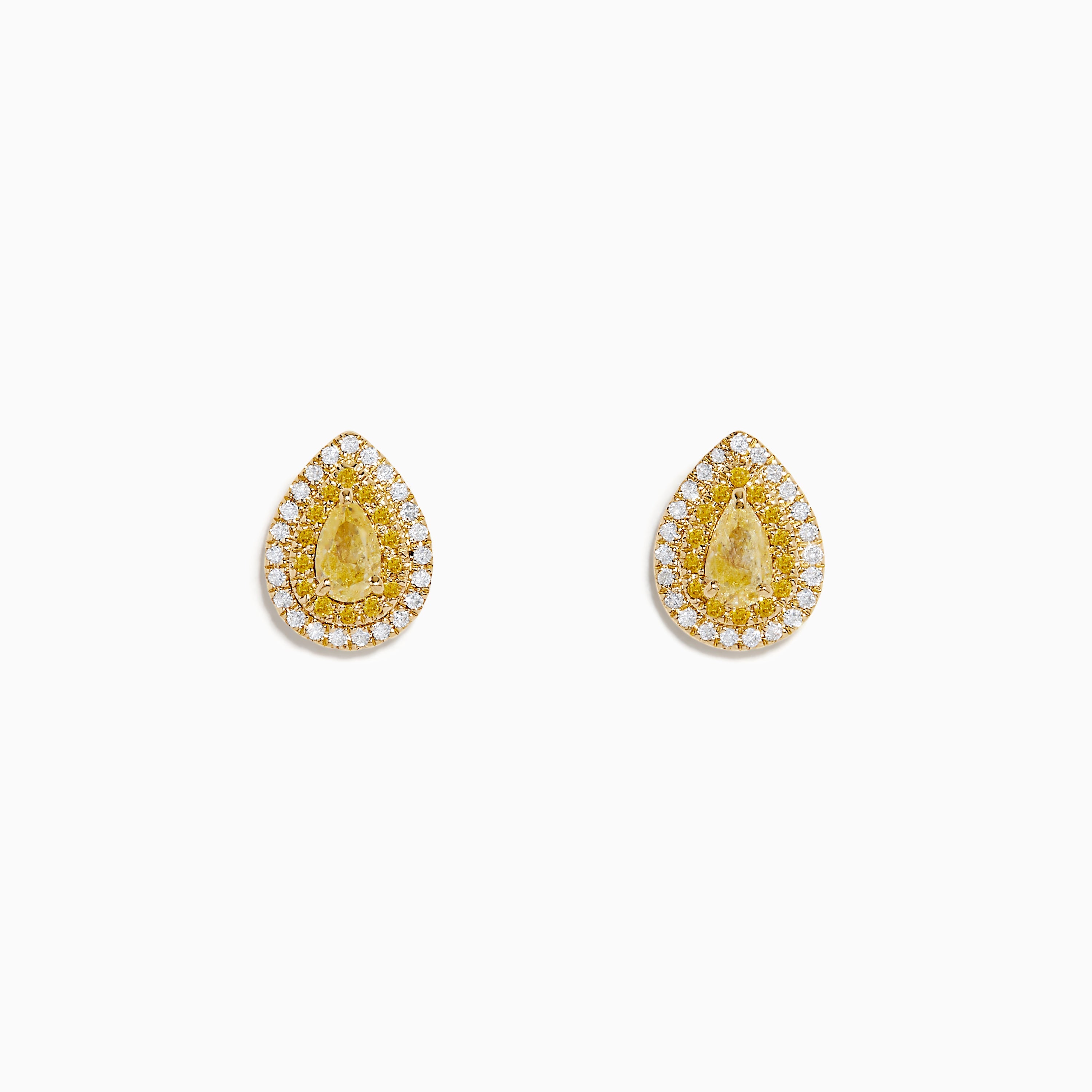 14K Yellow Gold White and Yellow Diamond Pear Stud Earrings