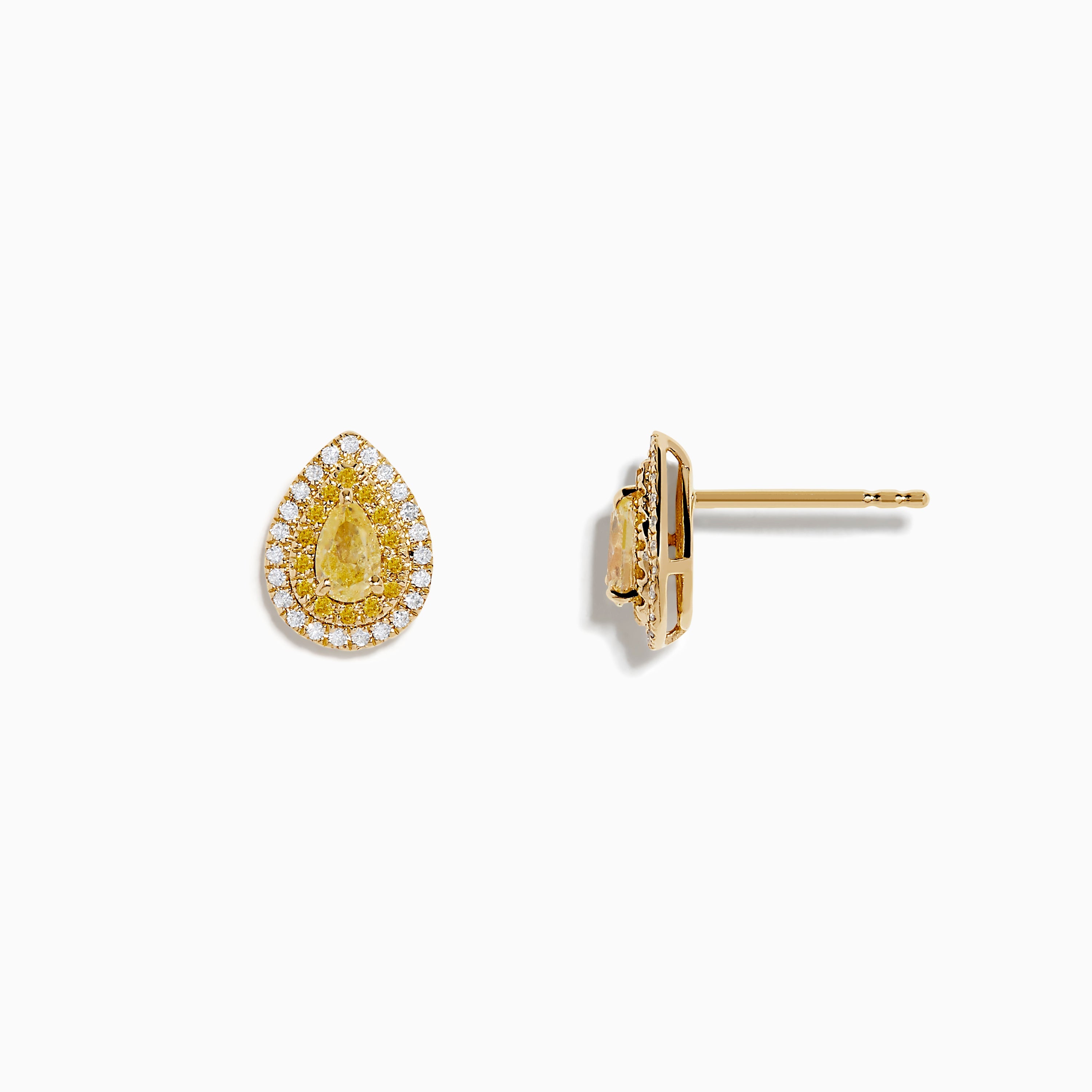 14K Yellow Gold White and Yellow Diamond Pear Stud Earrings