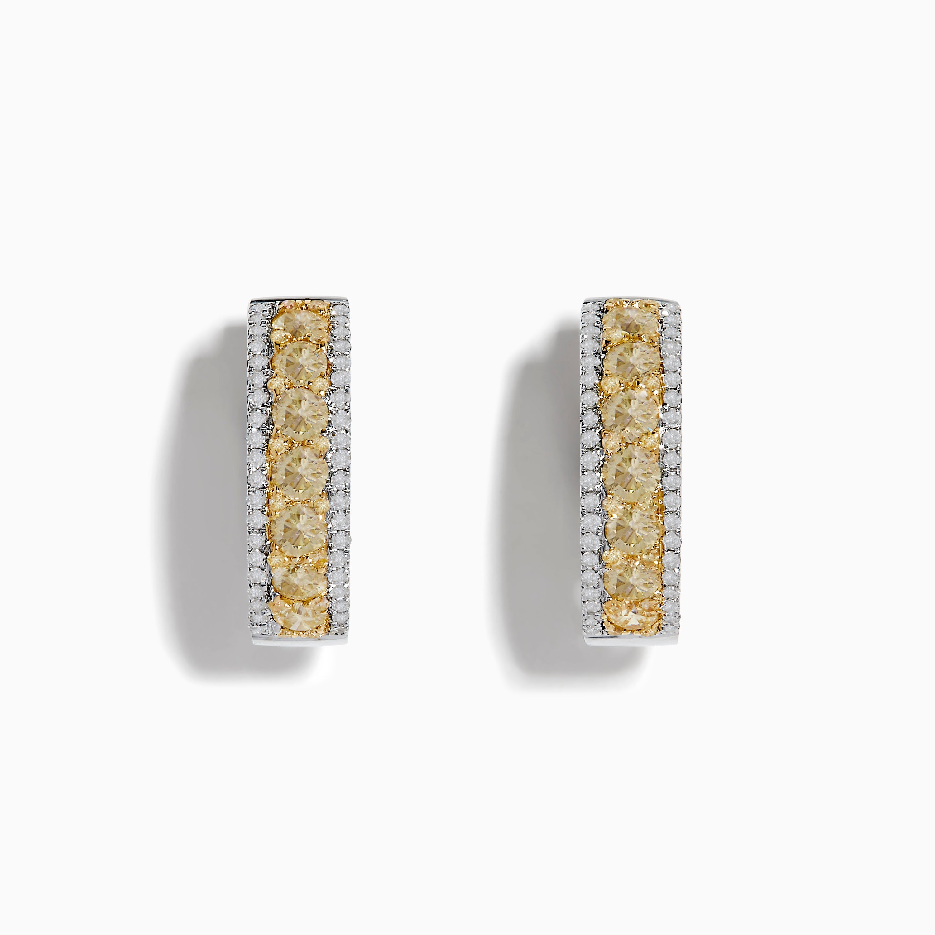 14K Two Tone White and Yellow Diamond Hoop Earrings