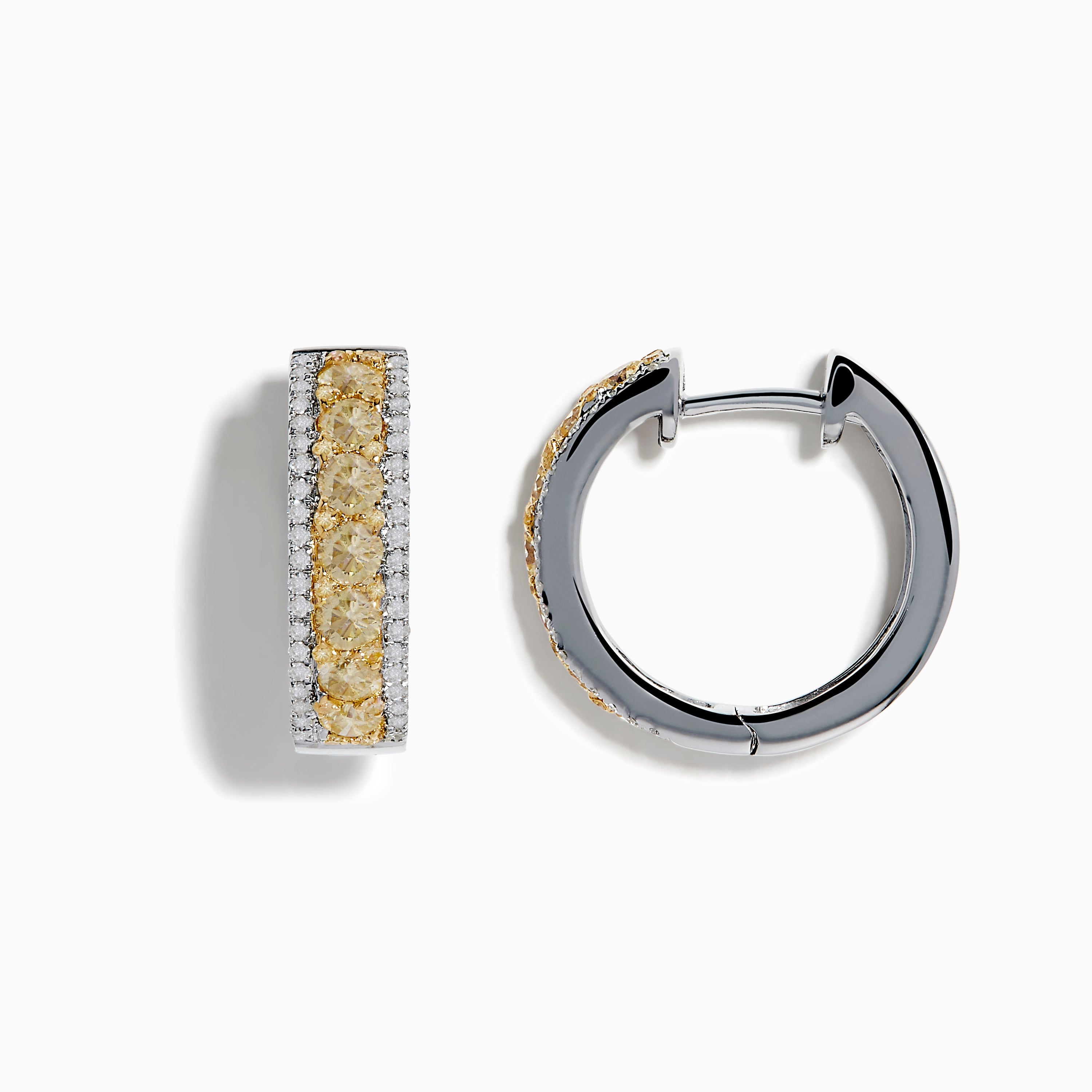 14K Two Tone White and Yellow Diamond Hoop Earrings