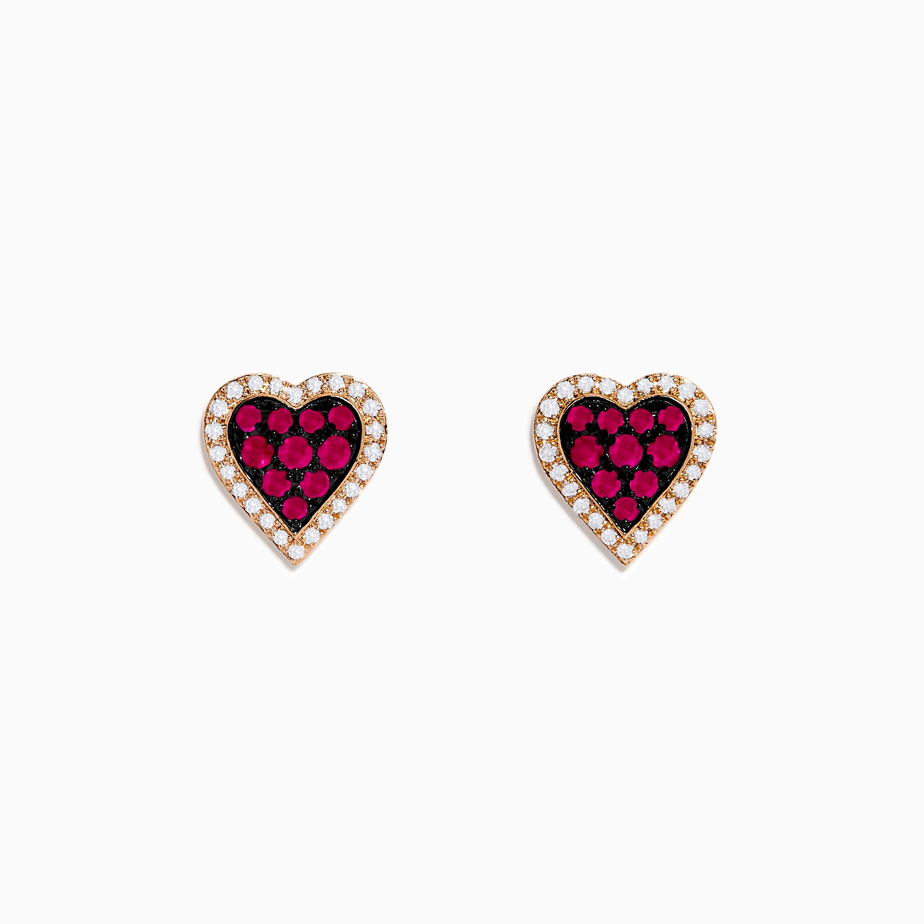 14K Rose Gold Ruby and Diamond Heart Earrings