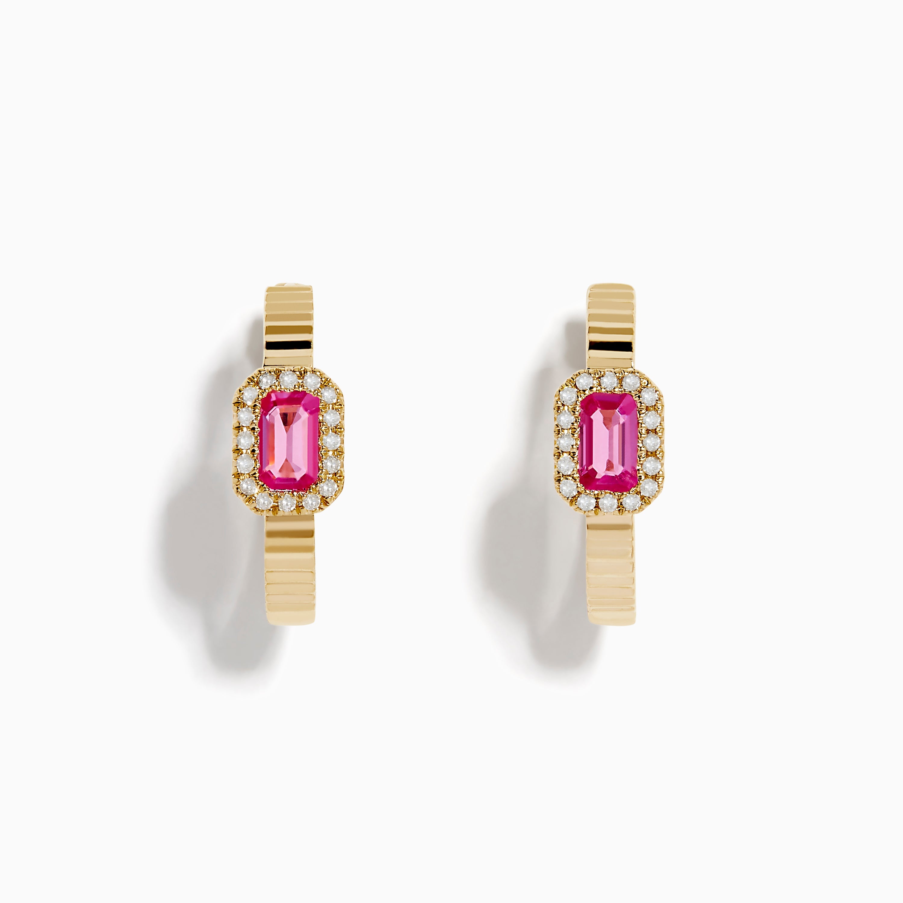 14K Yellow Gold Pink Sapphire and Diamond Earrings