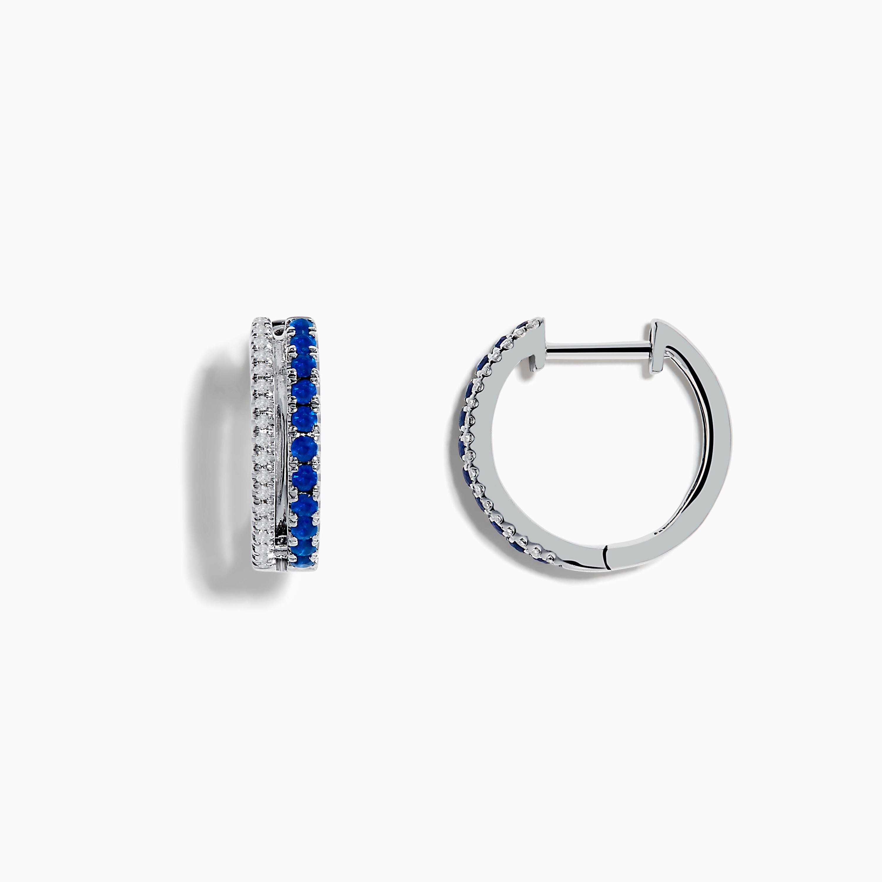 Royal Bleu 14K White Gold Blue Sapphire and Diamond Huggie Earrings