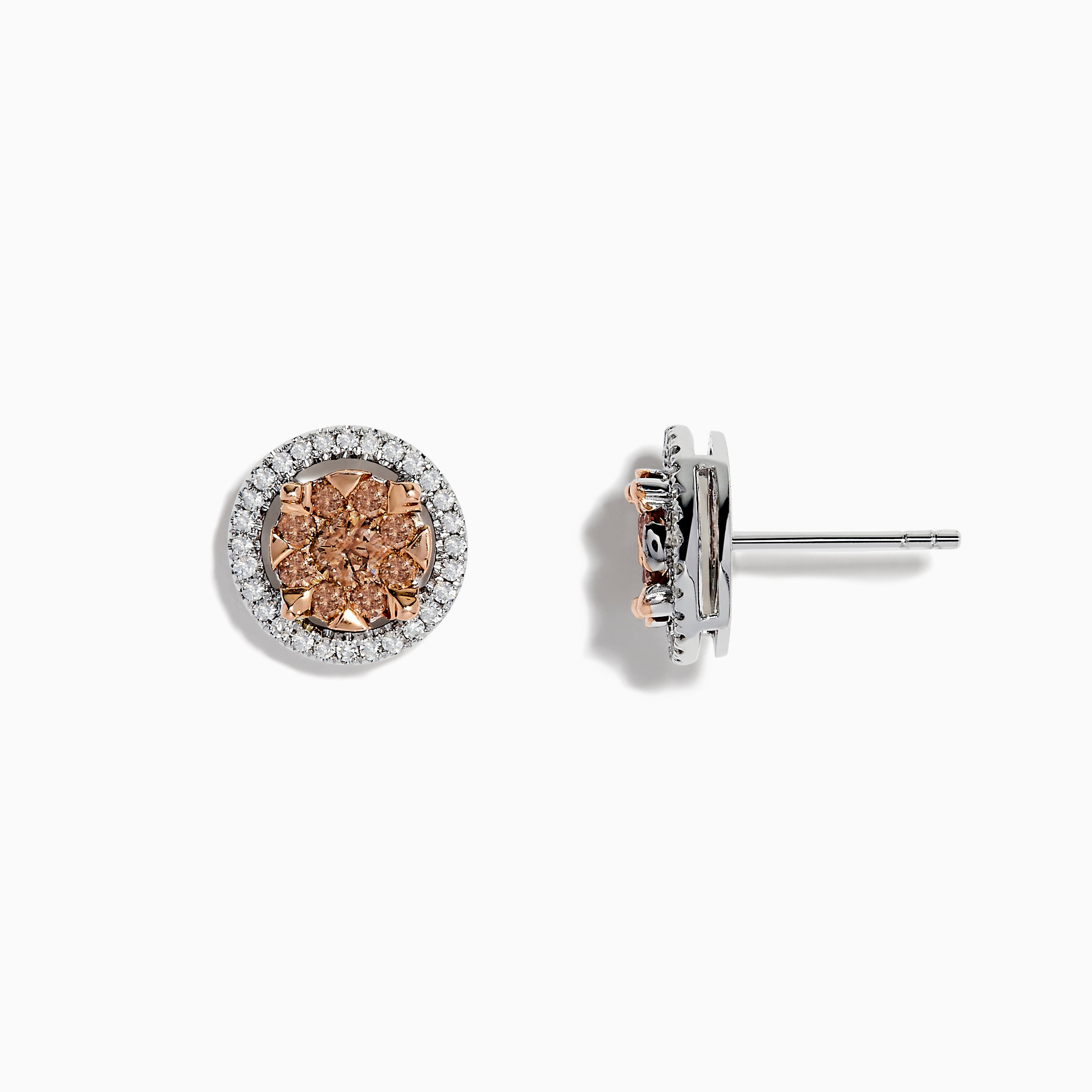 14K Two-Tone Gold Espresso Diamond Stud Earrings