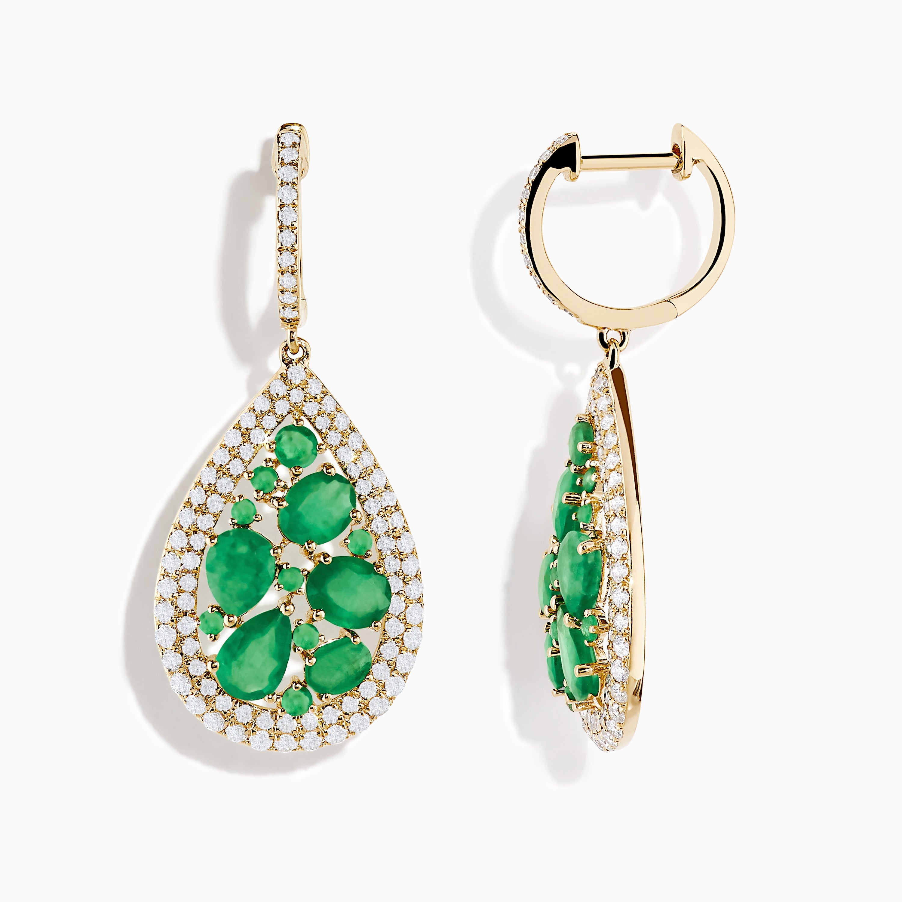 14K Yellow Gold Emerald and Diamond Earrings