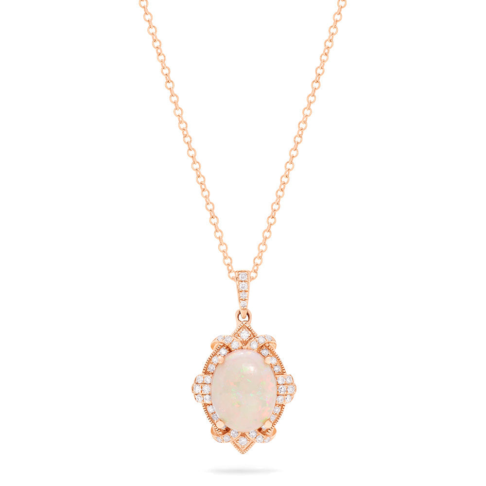 Aurora 14K Rose Gold Opal and Diamond Pendant, 1.57 TCW