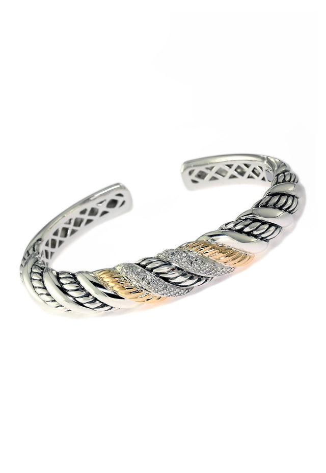 925 Sterling Silver and 18K Gold Diamond Bangle