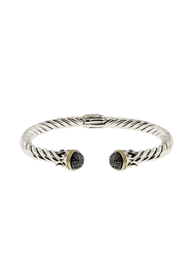 925 S. Silver & 18K Gold Black Diamond Bangle