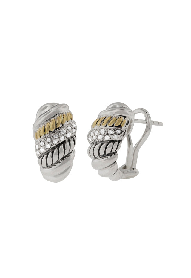 925 Sterling Silver and 18K Gold Diamond Earrings