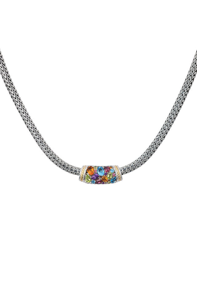 925 Sterling Silver & 18K Gold Multi Gemstone Necklace, 4.20 TCW