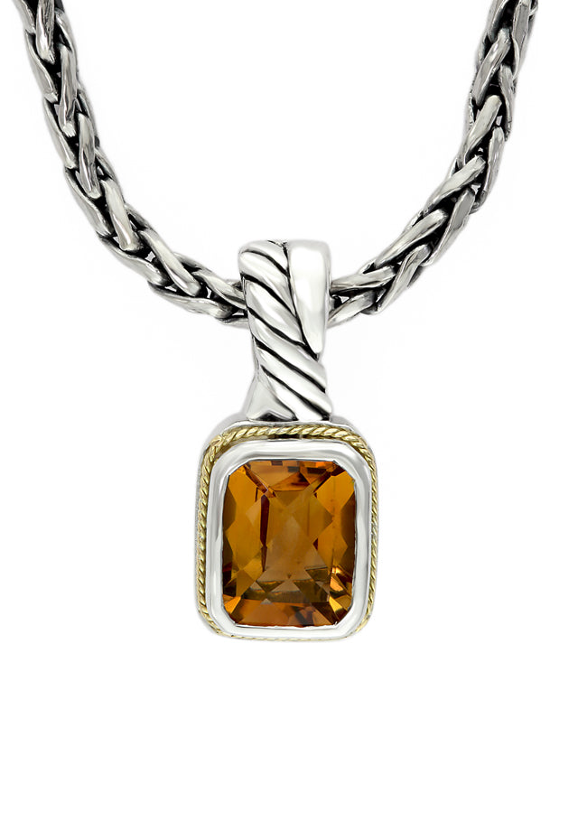 925 Sterling Silver and 18K Yellow Gold Citrine Pendant, 2.47 TCW