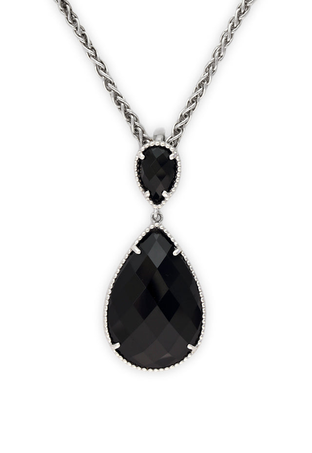 925 Sterling Silver Pear Onyx Pendant, 15.60 TCW