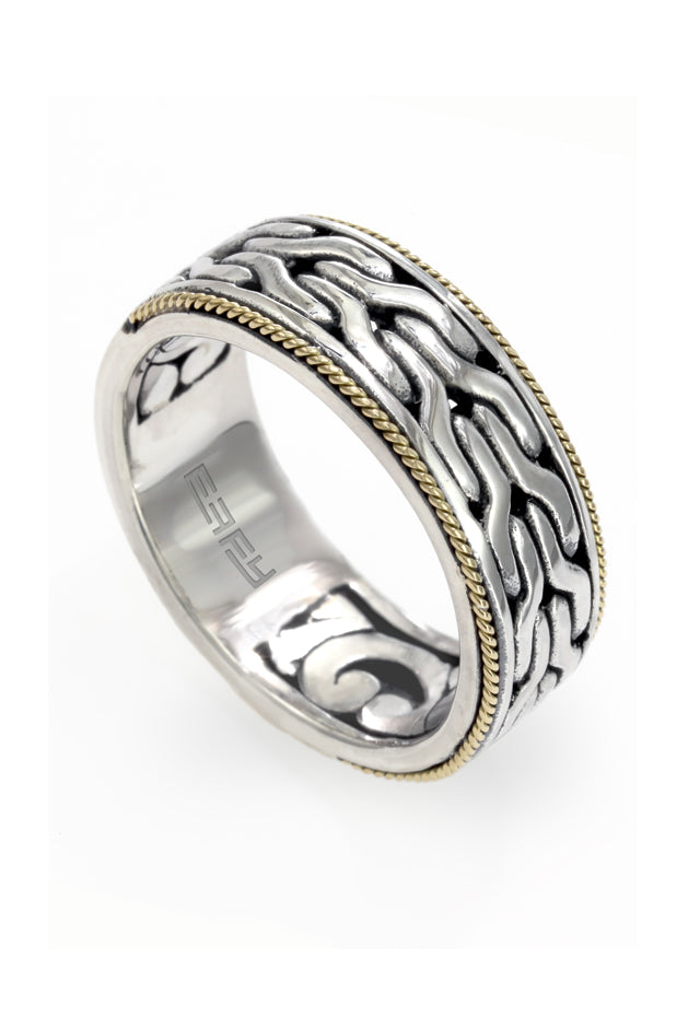 925 Sterling Silver and 18K Yellow Gold Men's Ring