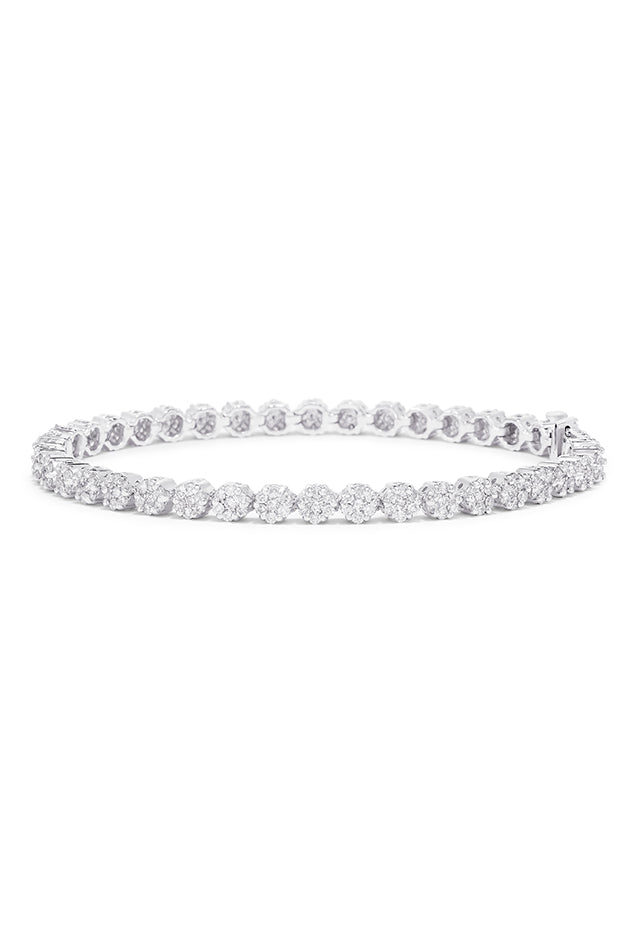 Bouquet 14K White Gold Diamond Flower Tennis Bracelet, 3.14 TCW