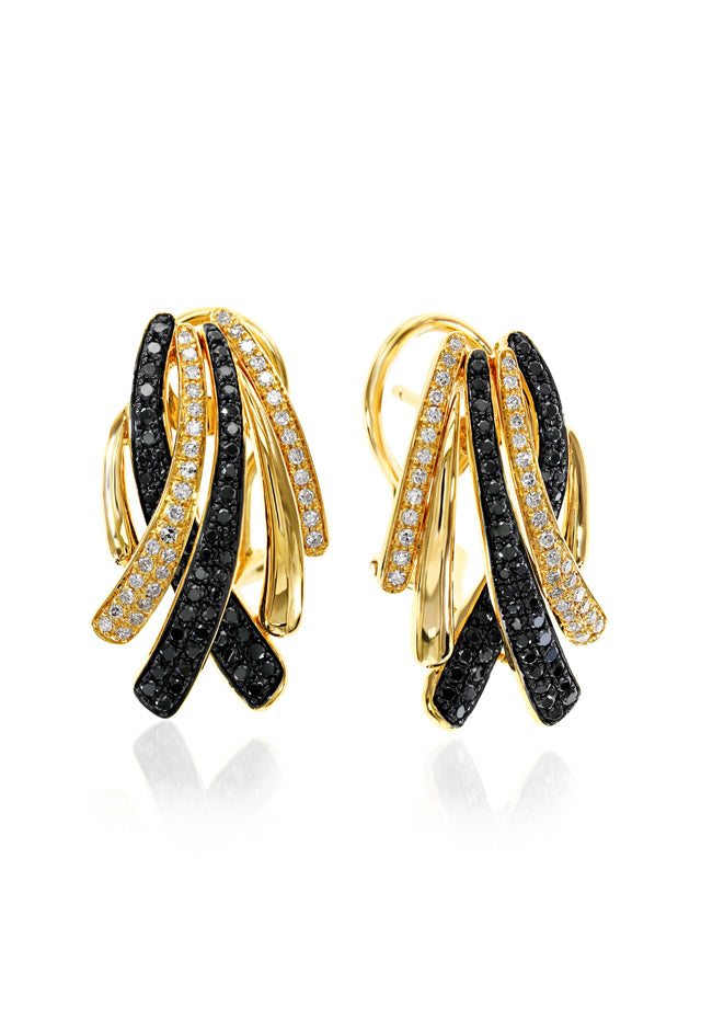 14K Yellow Gold Black and White Diamond Earrings, 0.82 TCW