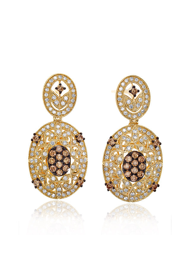 14K Yellow Gold Espresso and White Diamond Earrings, 0.94 TCW