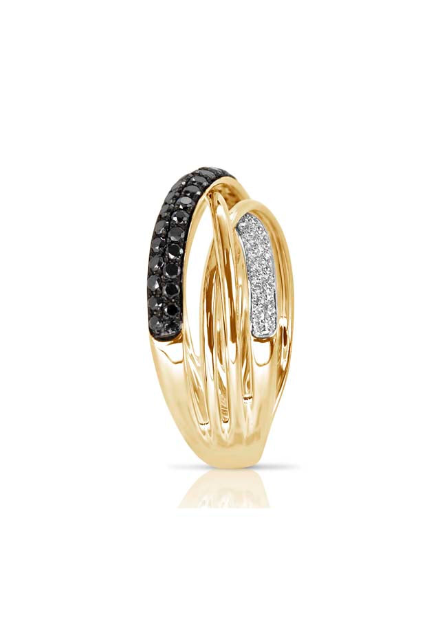 14K Yellow Gold Black and White Diamond Ring, 0.62 TCW