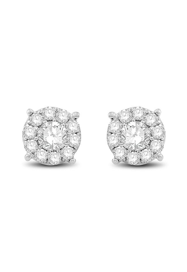 Bouquet 14K White Gold Diamond Cluster Stud Earrings, 1.96 TCW