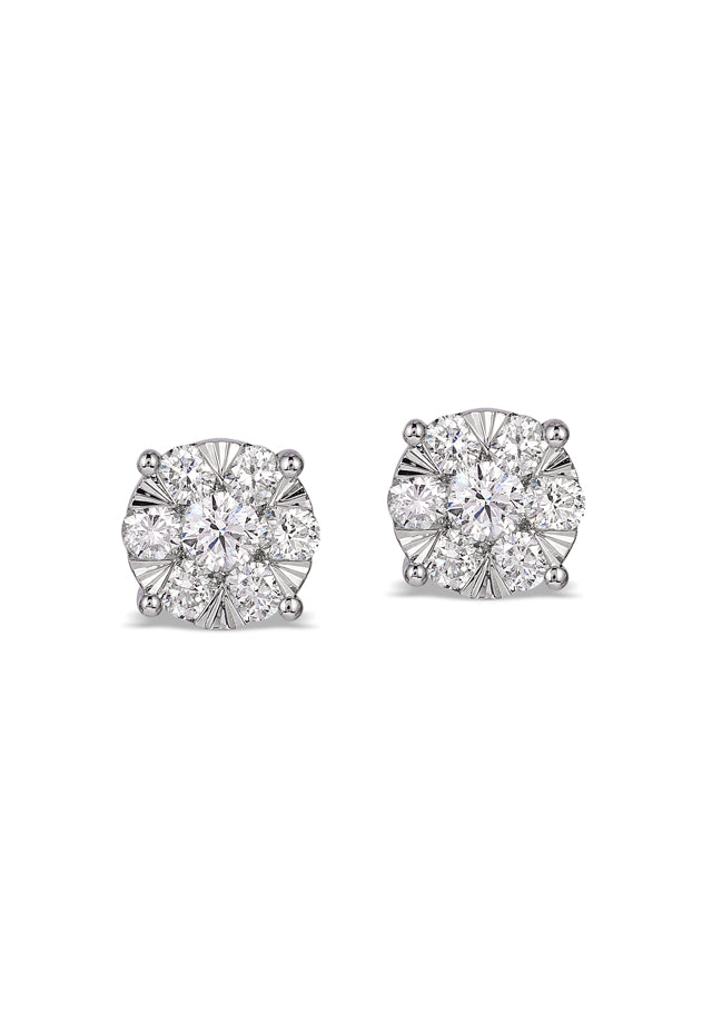 Bouquet 14K White Gold Diamond Cluster Earrings, 0.84 TCW