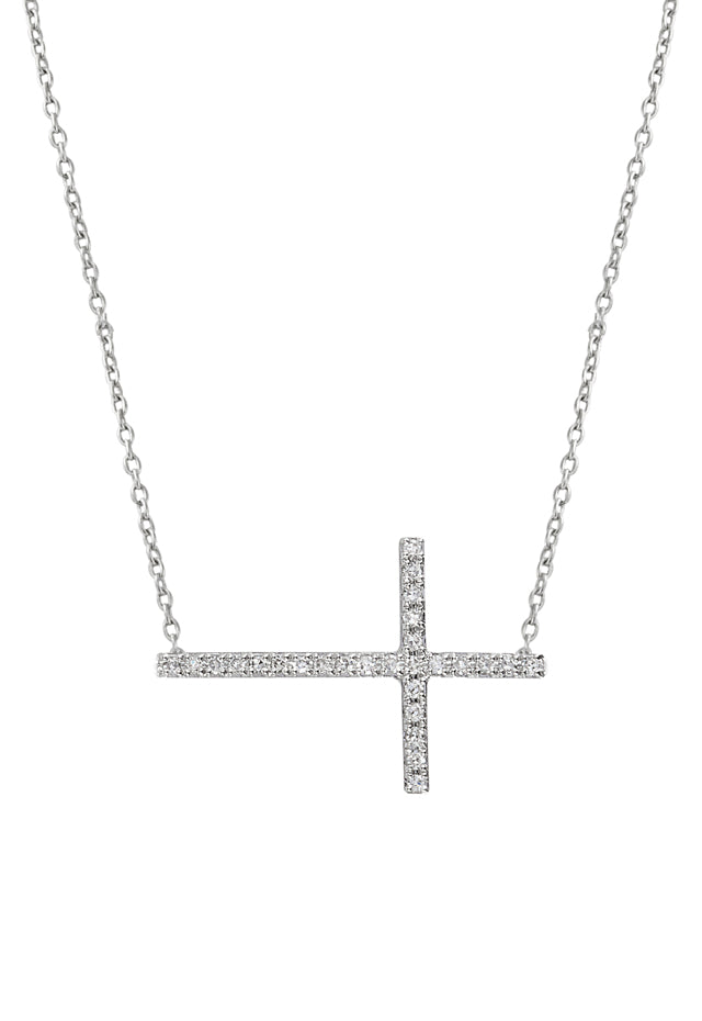 Novelty 14K White Gold Diamond Cross Necklace, .09 TCW