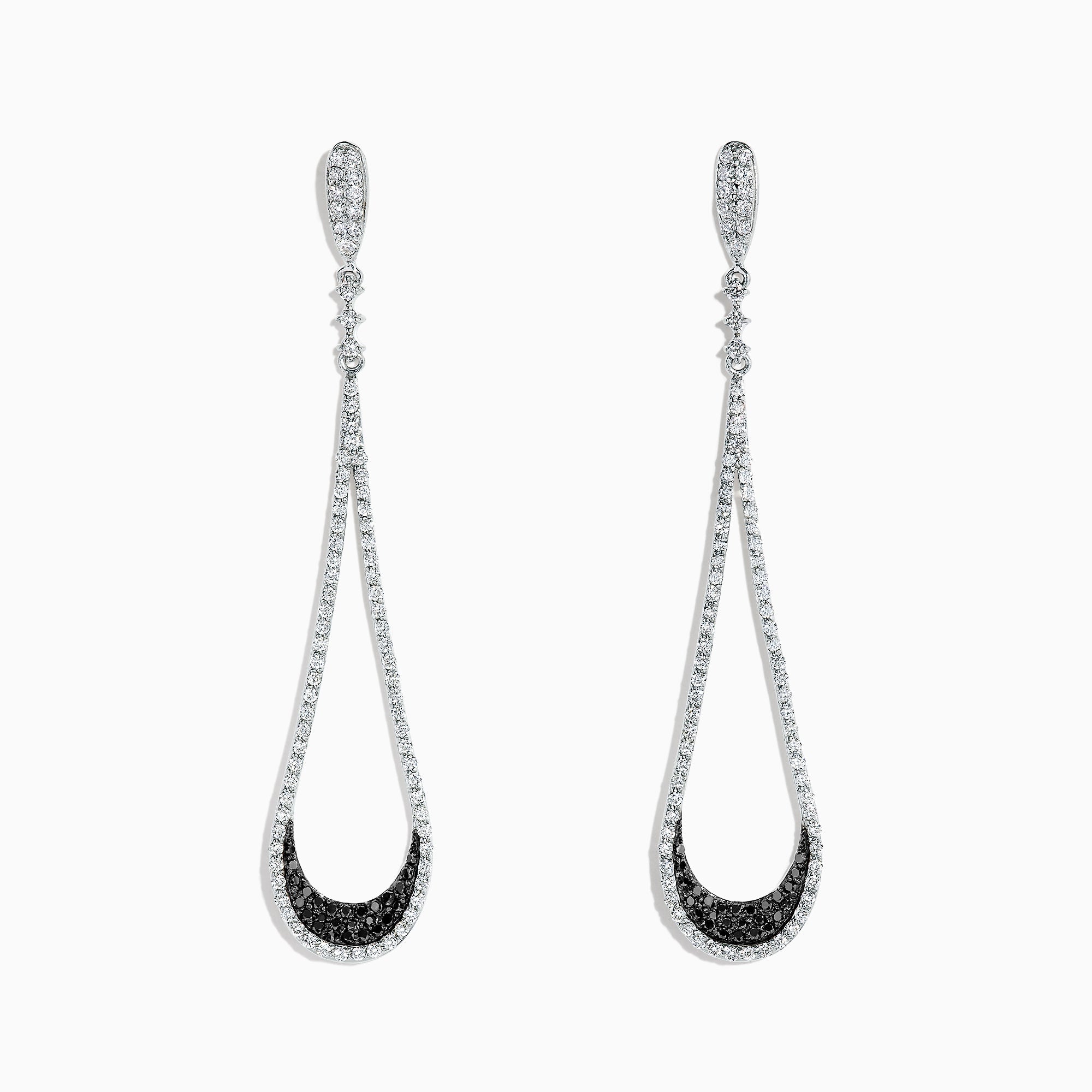 14K White Gold Black and White Diamond Drop Earrings, 1.70 TCW