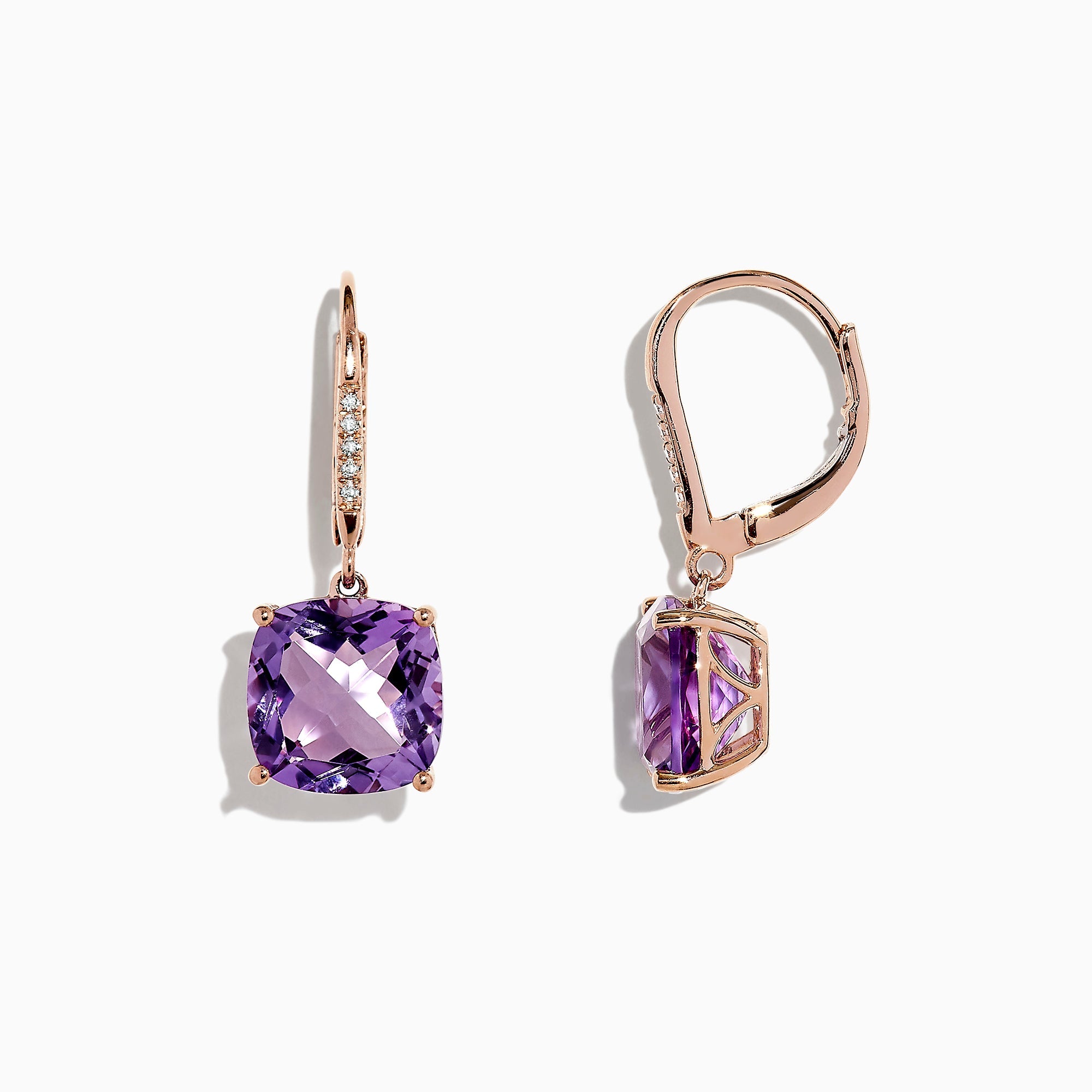 14K Rose Gold Amethyst and Diamond Earrings, 8.12 TCW