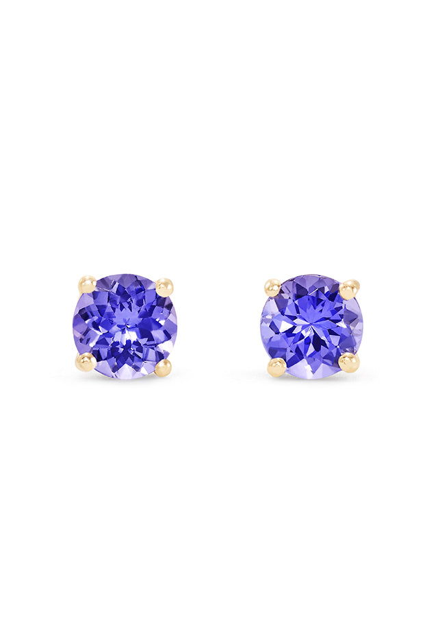 14K Yellow Gold Round Tanzanite Stud Earrings, 0.65 TCW