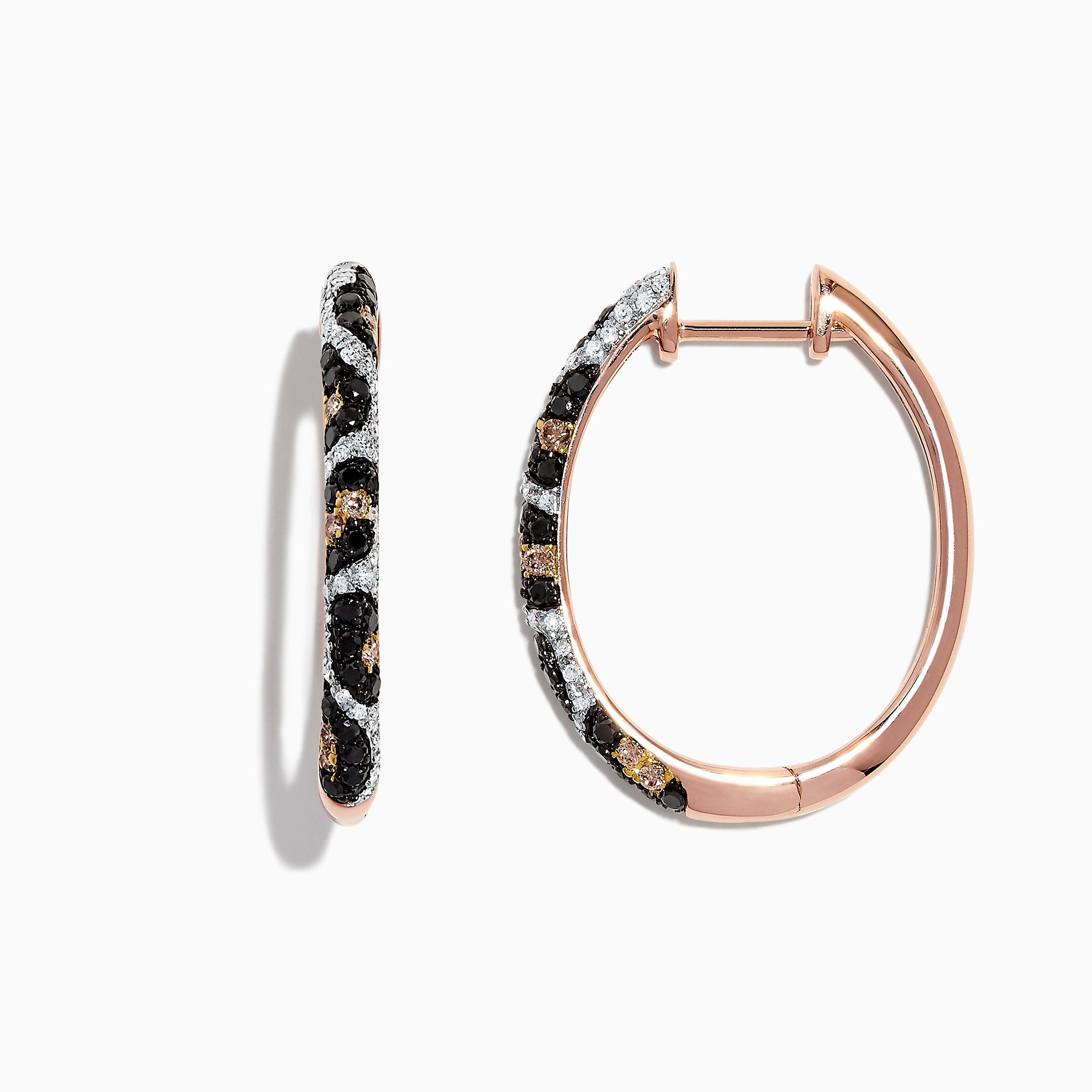 14K Rose Gold Diamond Leopard Spot Hoop Earrings, 0.78 TCW