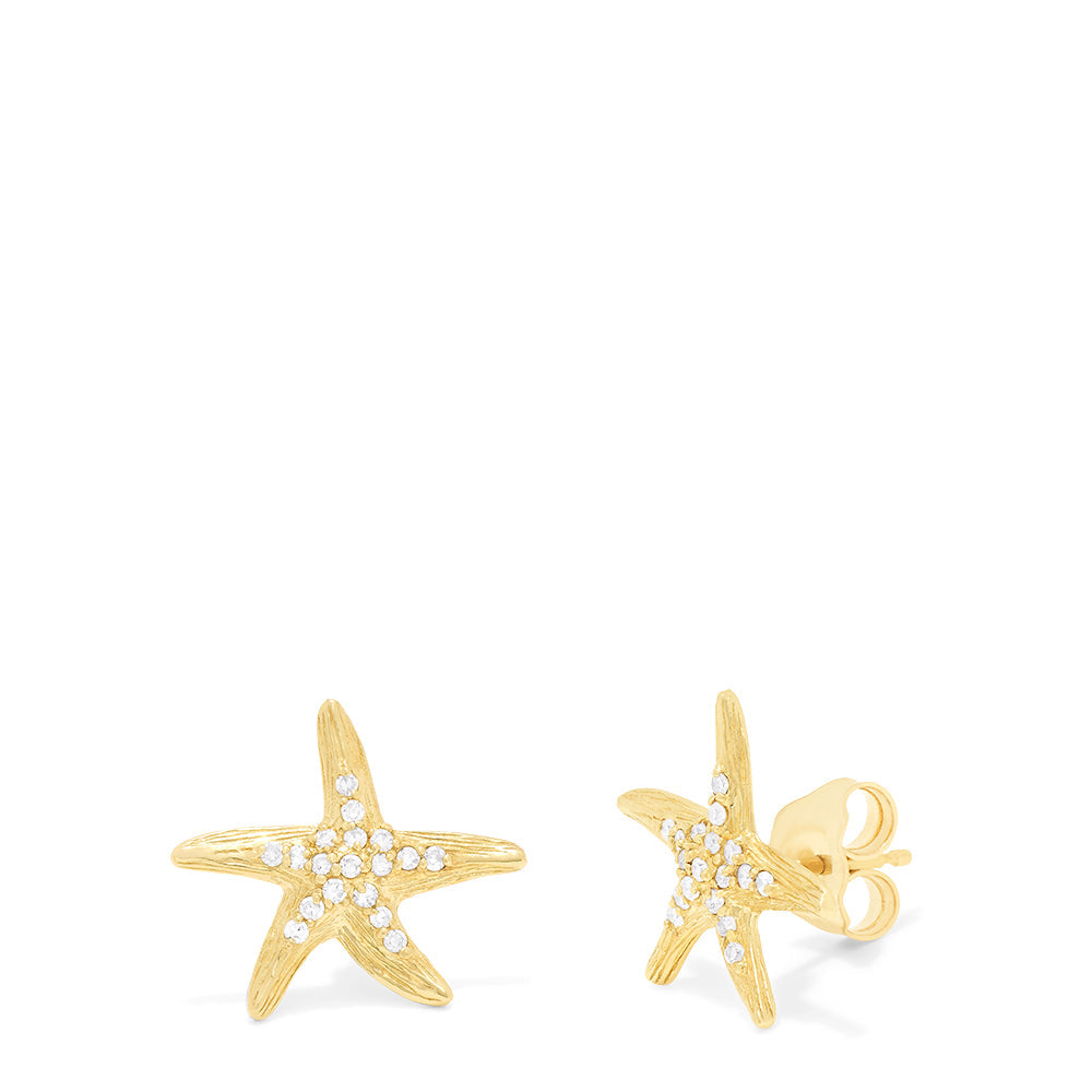 Seaside 14K Yellow Gold Diamond Starfish Earrings, 0.18 TCW