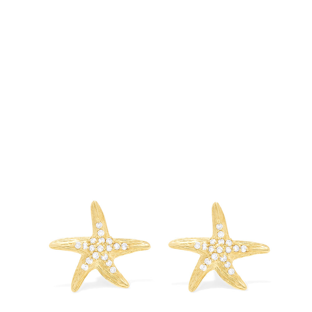 Seaside 14K Yellow Gold Diamond Starfish Earrings, 0.18 TCW