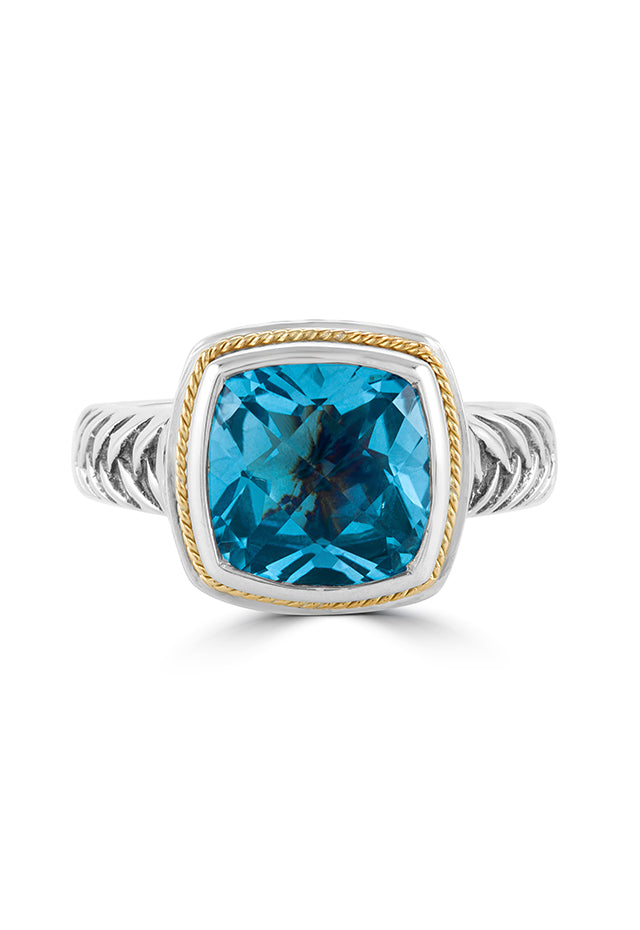 Sterling Silver & 18K Yellow Gold Accented Blue Topaz Ring, 4.99 TCW