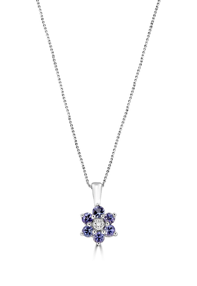 14K White Gold Tanzanite and Diamond Flower Pendant, 0.61 TCW