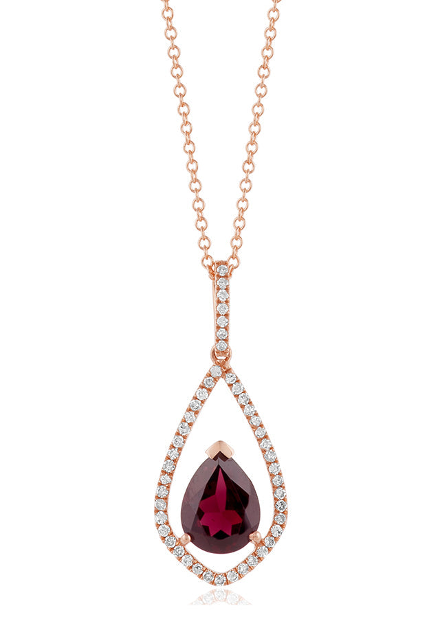 Bordeaux 14K Rose Gold Rhodolite Garnet and Diamond Pendant, 1.46 TCW