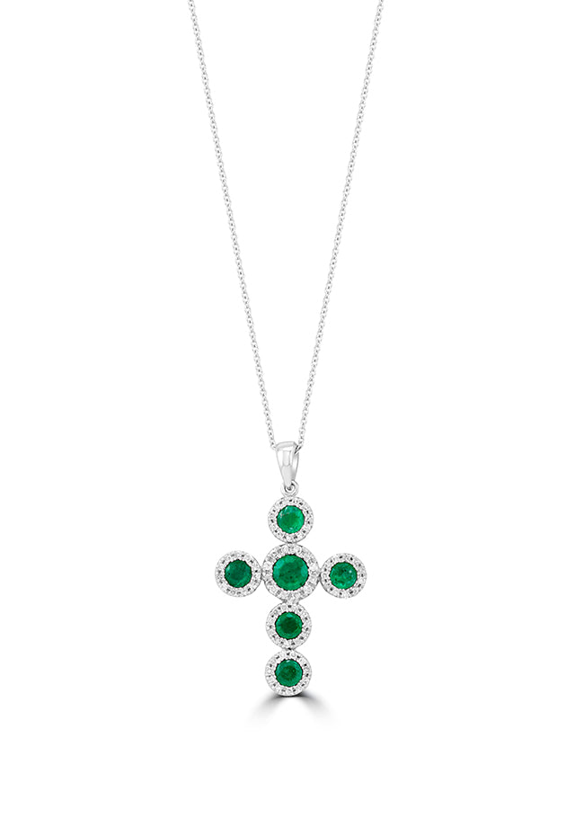 Brasilica 14K White Gold Emerald and Diamond Cross Pendant, 1.48 TCW