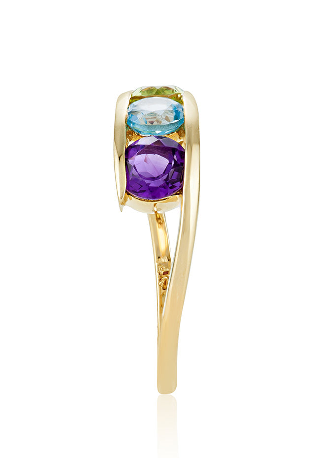 Mosaic 14K Yellow Gold Multi Gemstone Ring, 1.33 TCW