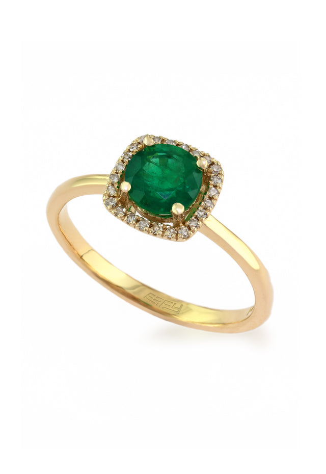 Brasilica Yellow Gold Emerald & Diamond Ring, .88 TCW