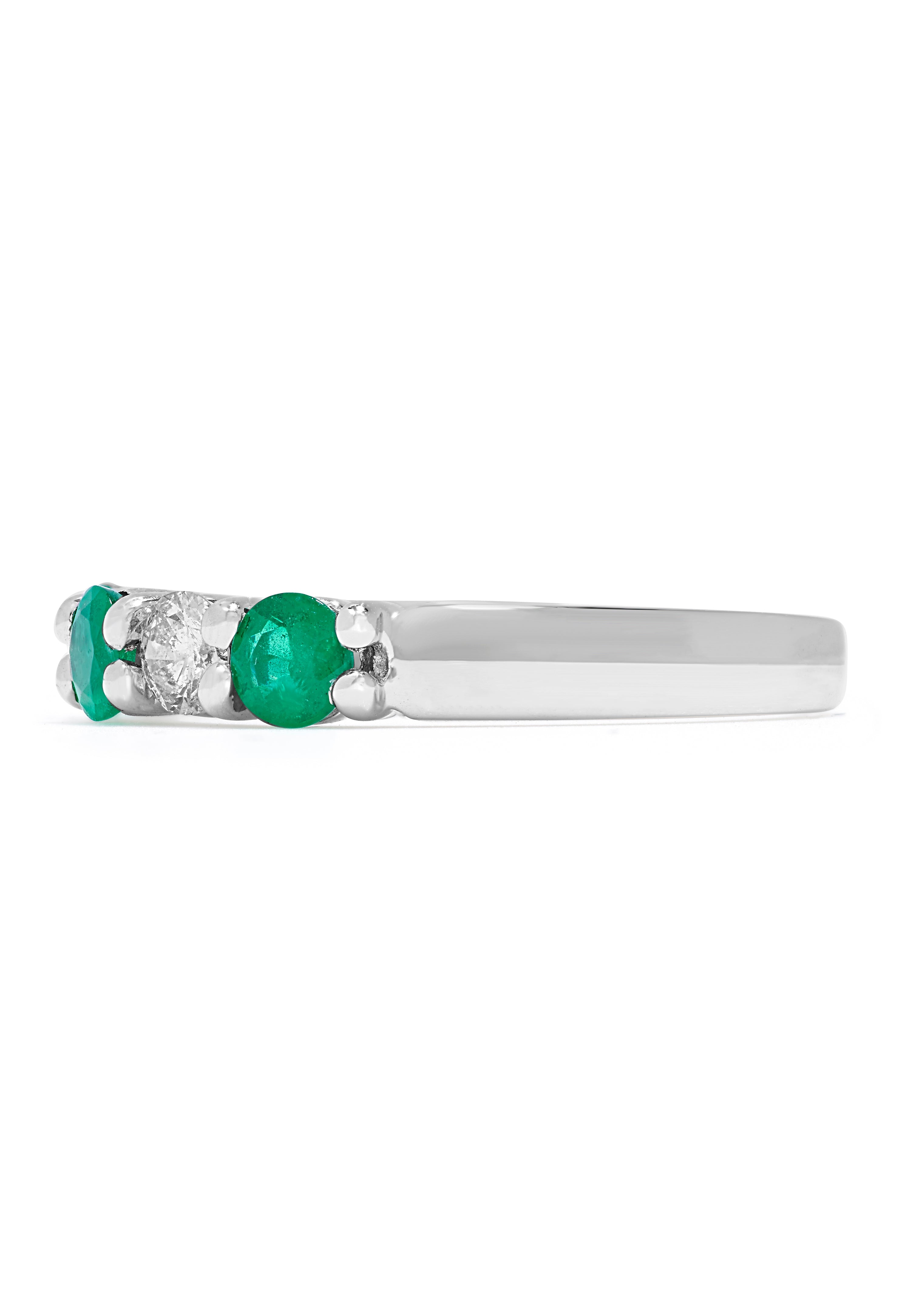 Brasilica 14K White Gold Emerald and Diamond Ring, 0.95 TCW