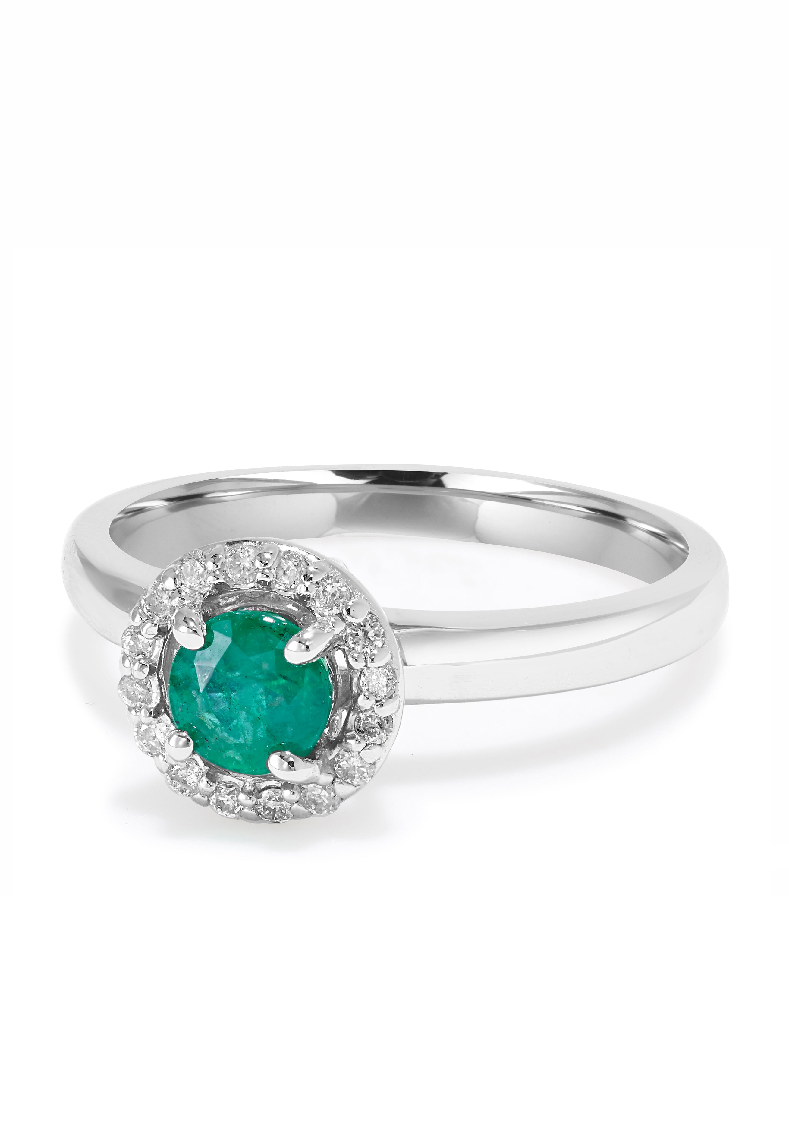 Brasilica 14K White Gold Emerald and Diamond Halo Ring, 0.60 TCW