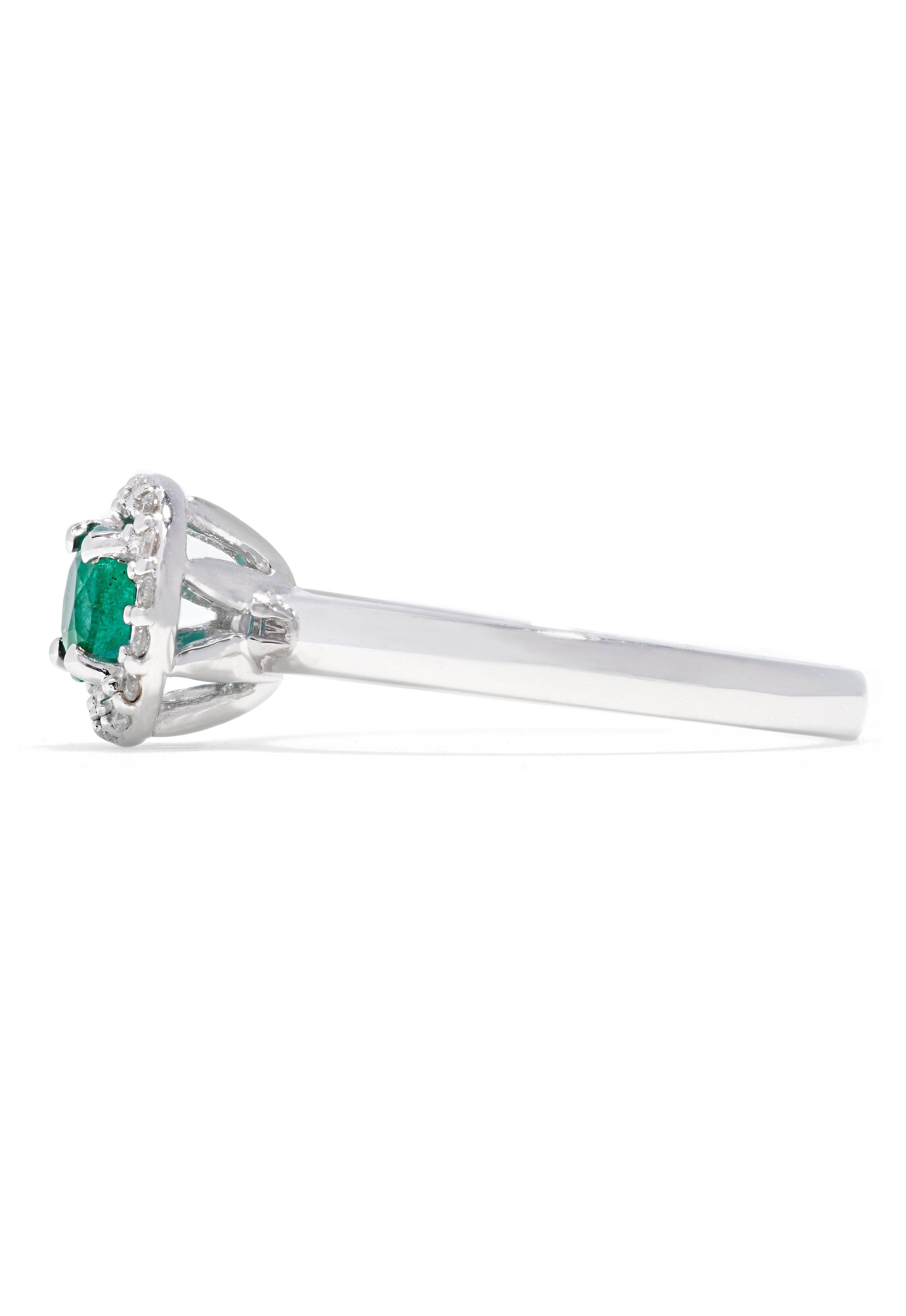 Brasilica 14K White Gold Emerald and Diamond Halo Ring, 0.60 TCW