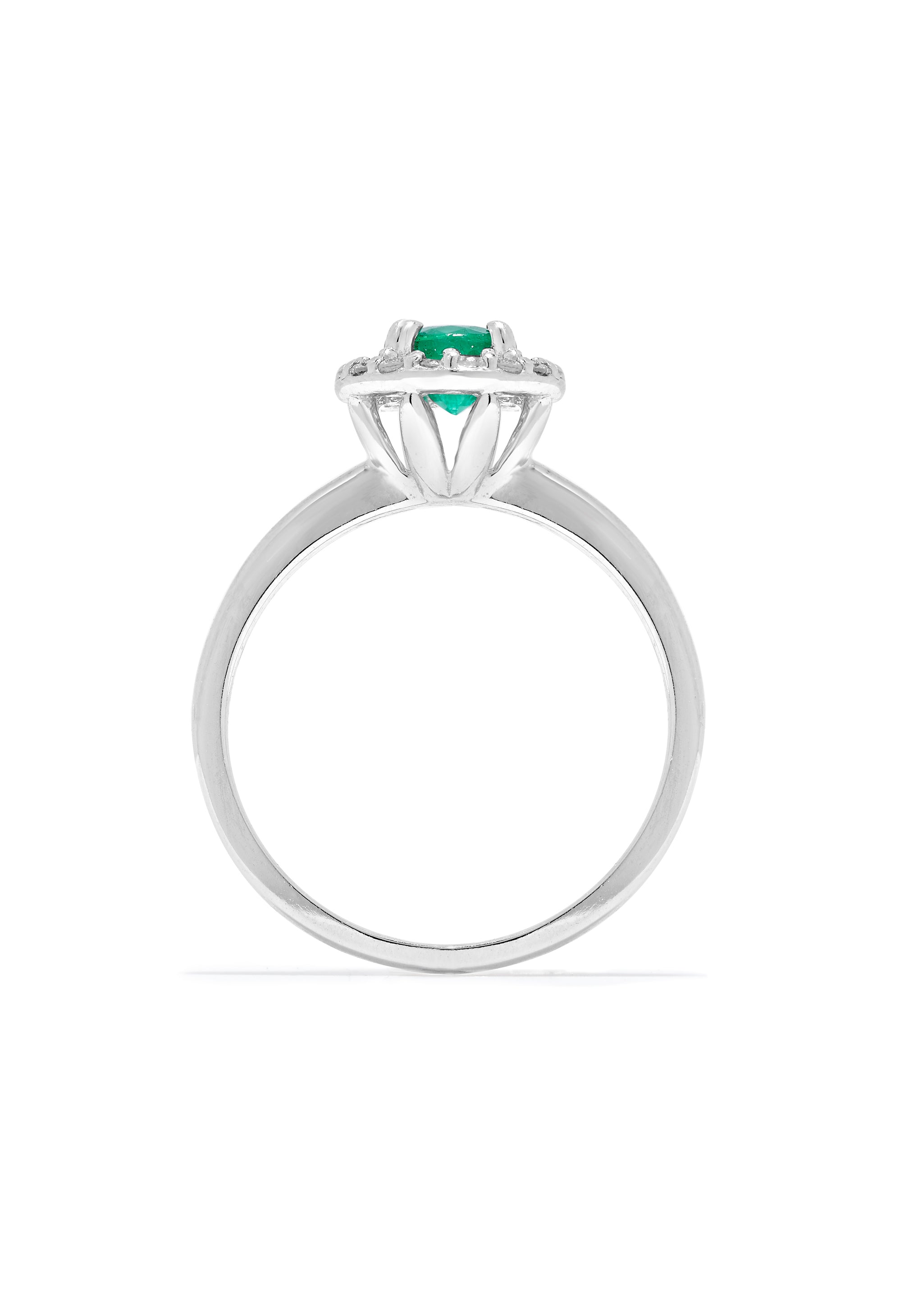 Brasilica 14K White Gold Emerald and Diamond Halo Ring, 0.60 TCW