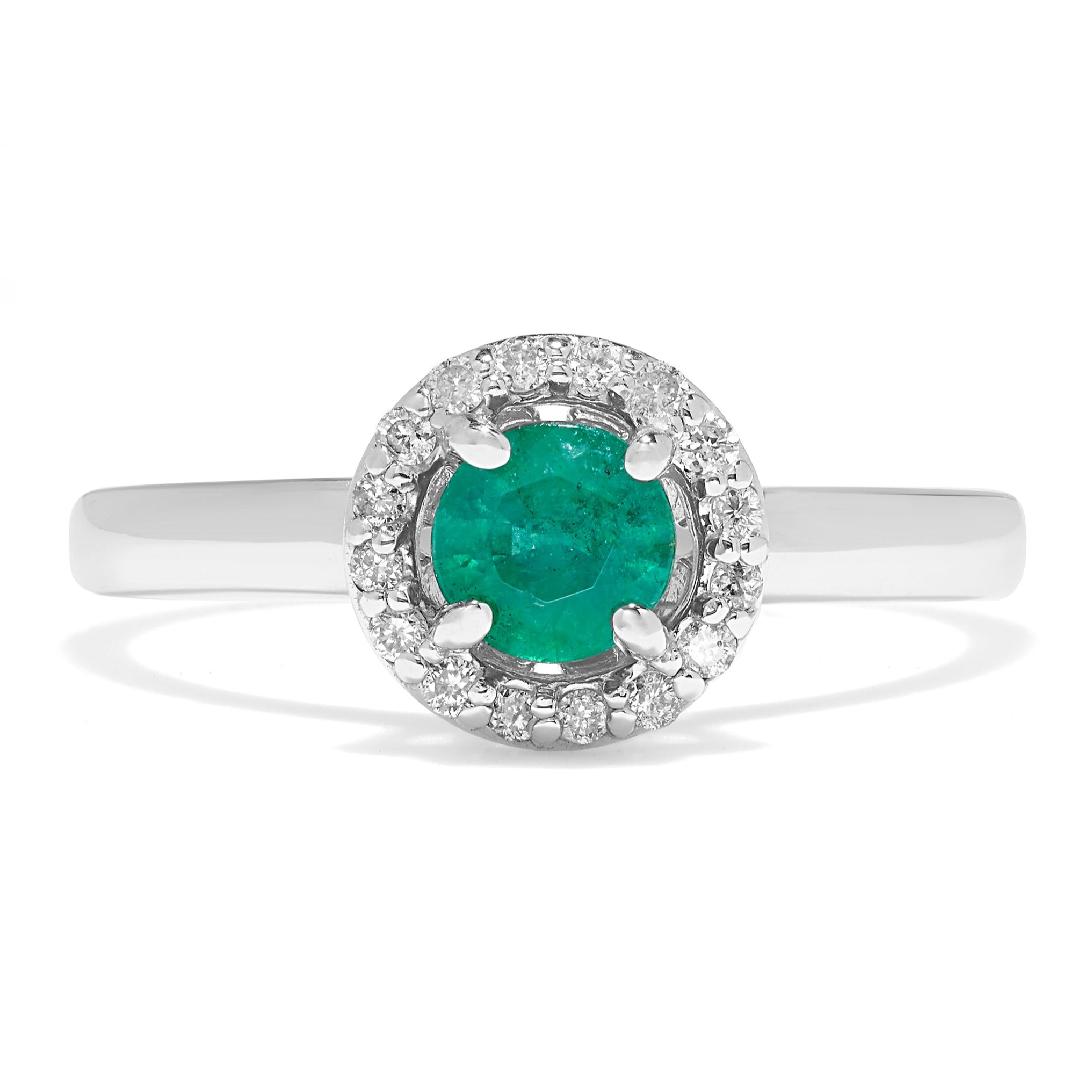 Brasilica 14K White Gold Emerald and Diamond Halo Ring, 0.60 TCW