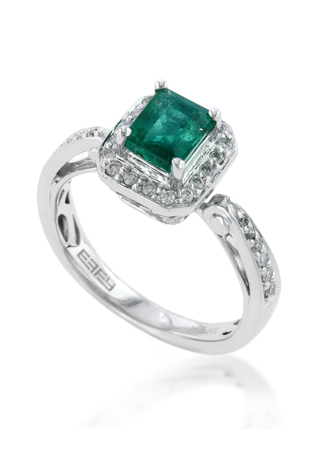 Gemma 14K White Gold Emerald & Diamond Ring, 0.74 TCW