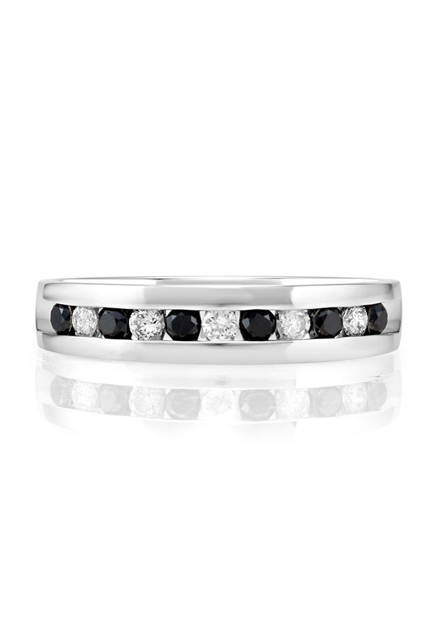 Men's 14K White Gold Black and White Diamond Ring, 0.51 TCW