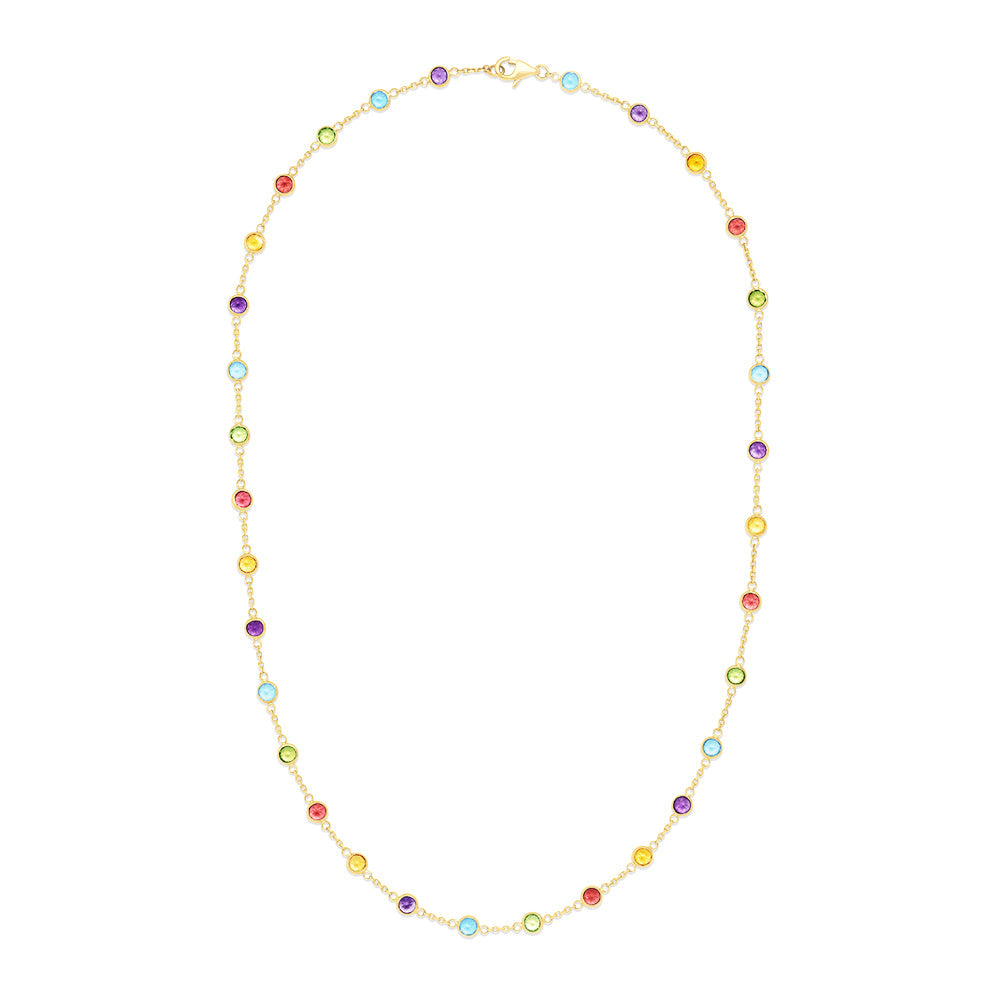 Mosaic 14K Yellow Gold Multi Gemstone Station Necklace, 8.70 TCW